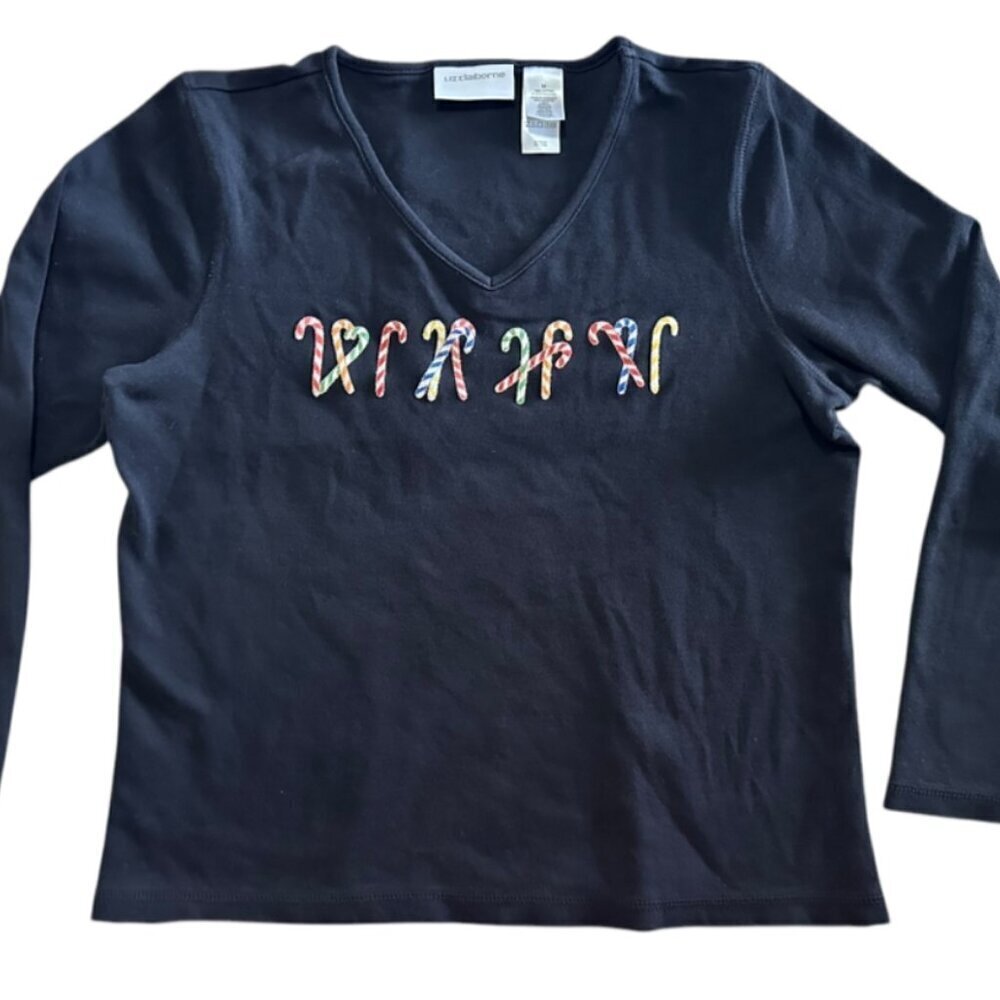 Liz Claiborne Candy Cane Long Sleeve T Shirt Women's Size M​​​​​